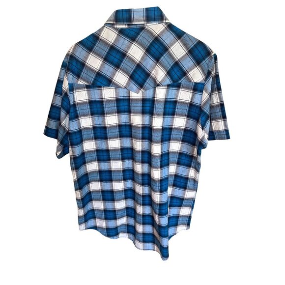 Ely Cattleman Men L Wrinkle Resistant Plaid Short Sleeve Western Shirt Blue/Whit - Picture 3 of 8